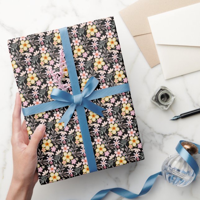 Pastel Floral pattern C03.bw Blue BG Wrapping Paper (Gifting)