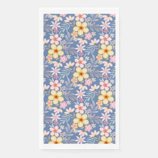 Pastel Floral pattern C03.bw LBlue BG Napkin (Front)