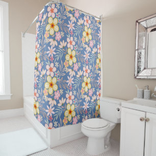 Pastel Floral pattern C03.bw LBlue BG Shower Curtain