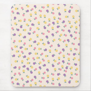 Pastel Floral Pattern – Cute Yellow, Pink & Purple Mouse Mat