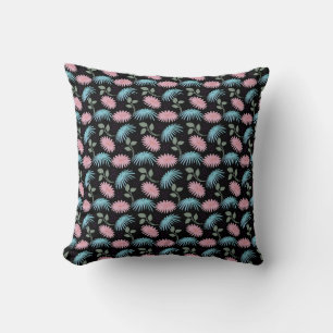Pastel Floral Pattern on Black Background Cute D Cushion