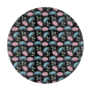 Pastel Floral Pattern on Black Background   Cute D Cutting Board