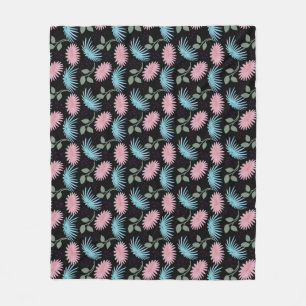 Pastel Floral Pattern on Black Background   Cute D Fleece Blanket