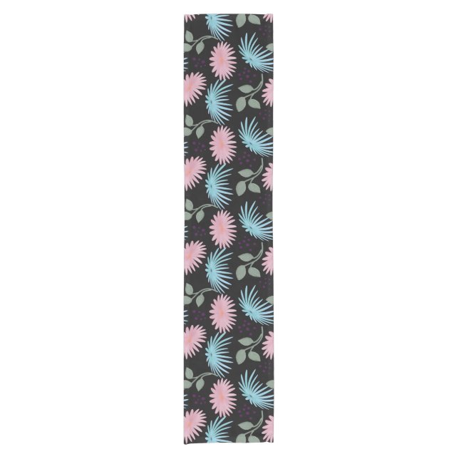 Pastel Floral Pattern on Black Background | Cute D Short Table Runner (Front)