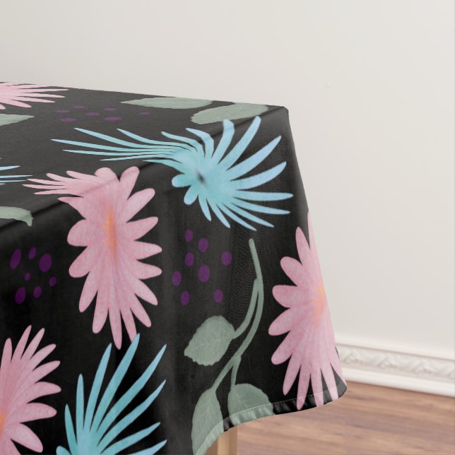 Pastel Floral Pattern on Black Background | Cute D Tablecloth (In Situ)