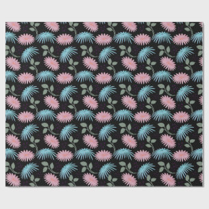 Pastel Floral Pattern on Black Background   Cute D Wrapping Paper