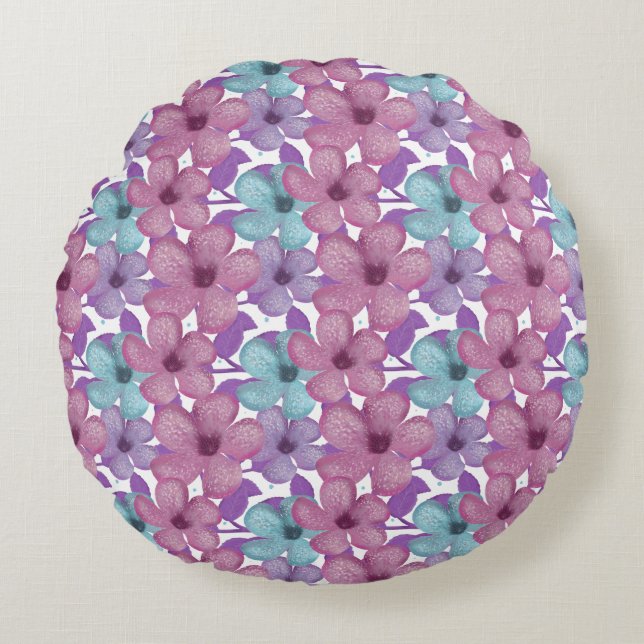 Pastel Floral Pattern Round Cushion (Front)