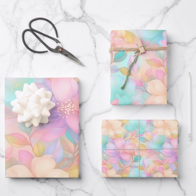 Pastel floral pattern wrapping paper sheet (Front)