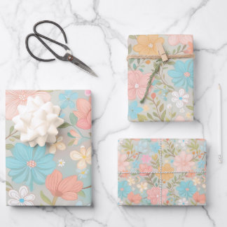 Pastel floral pattern wrapping paper sheet