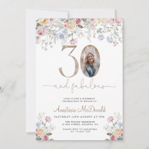 Pastel Floral Photo 30th Birthday Invitation