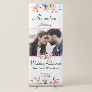 Pastel Floral Photo Wedding Rehearsal Retractable Banner