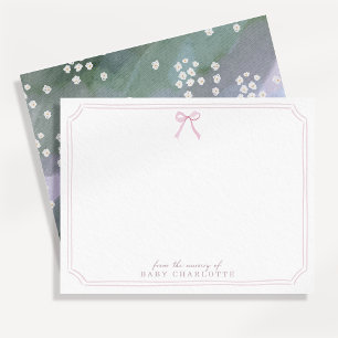 Pastel Floral Pink Bow Nursery Note Card