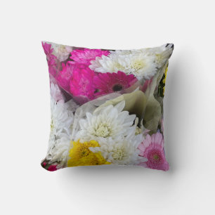 Pastel Floral Pink, Yellow & White Chrysanthemum  Cushion