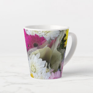Pastel Floral Pink, Yellow & White Chrysanthemum Latte Mug