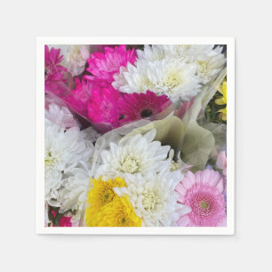 Pastel Floral Pink, Yellow & White Chrysanthemum Napkin