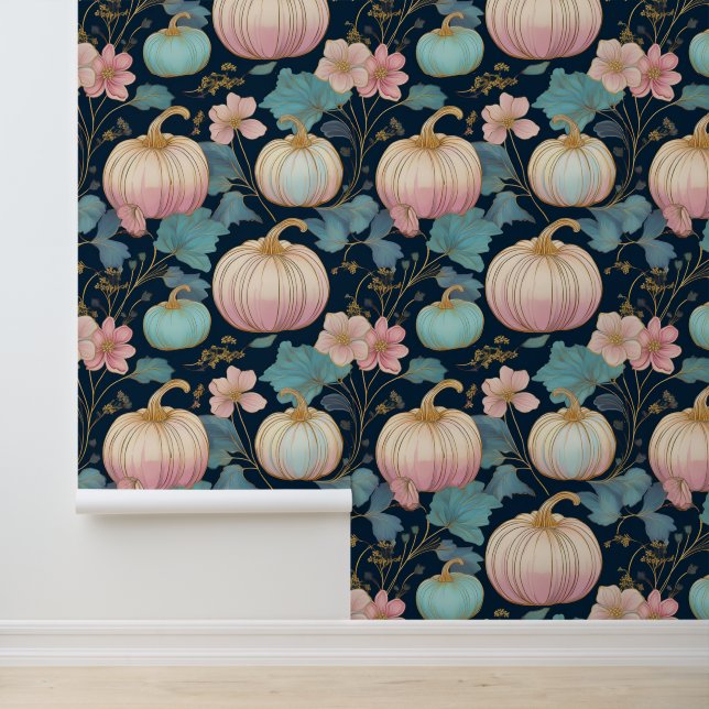 Pastel Floral Pumpkin Patch on Dark Blue  Wallpaper (Application)