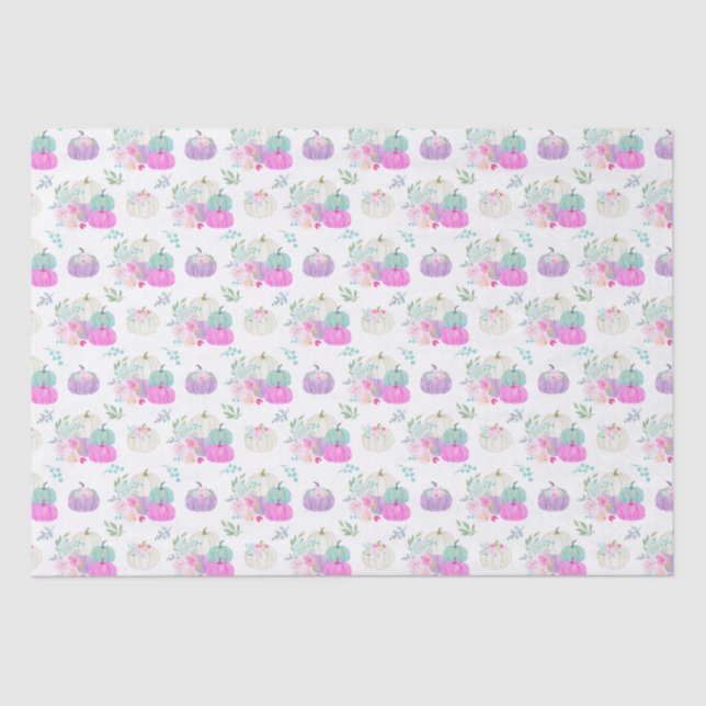 Pastel Floral Pumpkins in Pink, Purple and Blue Tissue Paper (Front)