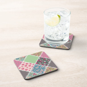 Pastel Floral Quilt Squares Coaster