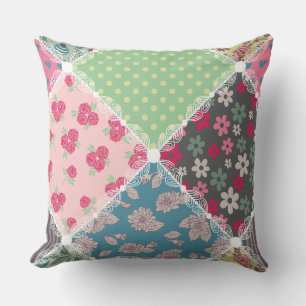 Pastel Floral Quilt Squares Cushion