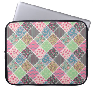Pastel Floral Quilt Squares Laptop Sleeve