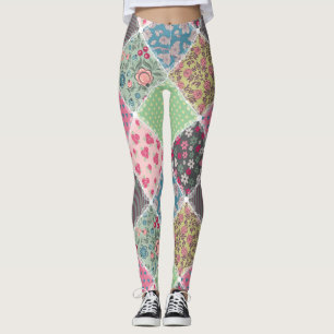 Pastel Floral Quilt Squares Leggings