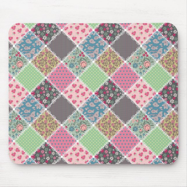 Pastel Floral Quilt Squares Mouse Mat (Front)