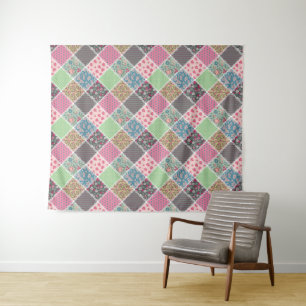 Pastel Floral Quilt Squares Tapestry