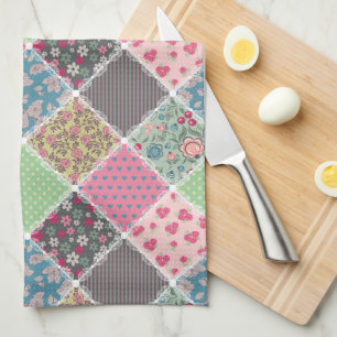 Pastel Floral Quilt Squares Tea Towel