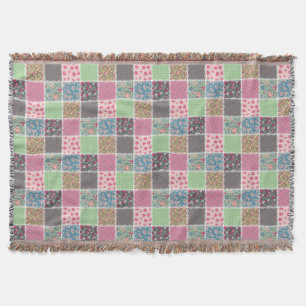 Pastel Floral Quilt Squares Throw Blanket
