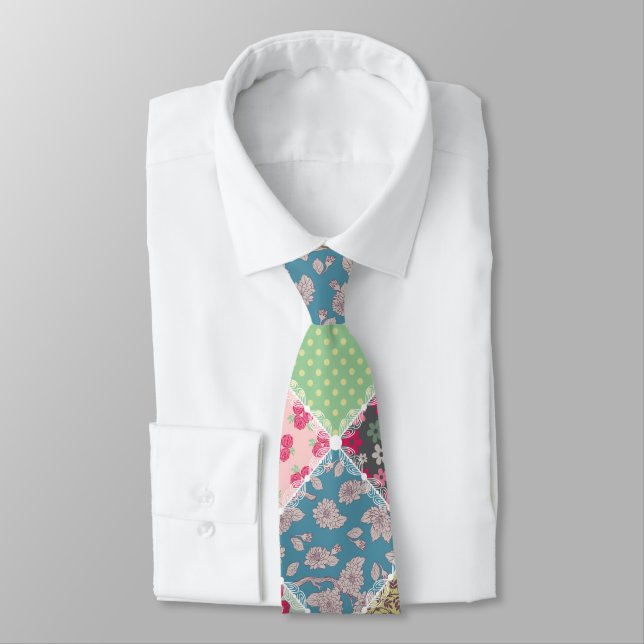 Pastel Floral Quilt Squares Tie (Tied)