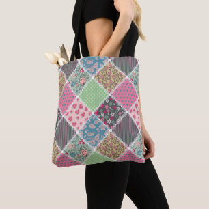Pastel Floral Quilt Squares Tote Bag
