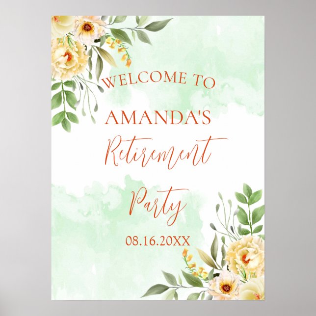 Pastel floral Retirement Party Welcome Sign (Front)