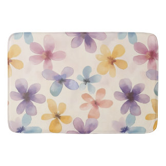 Pastel Floral Retro Hippie Flowers Bath Mat