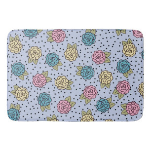 Pastel Floral Rose Polka Dot Bathroom Bath Mat