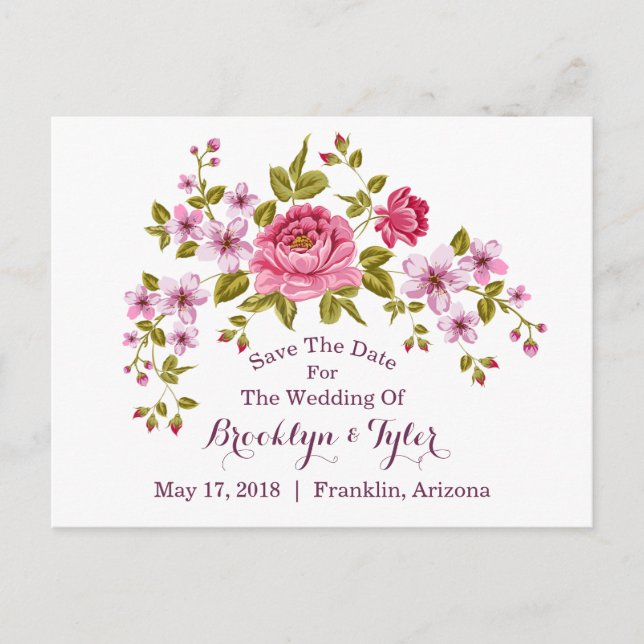 Pastel Floral "Save The Date" Announcement Postcard (Front)