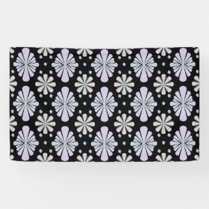 Pastel floral shapes on a black background banner
