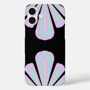 Pastel floral shapes on a black background iPhone 16 plus case