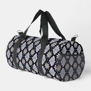 Pastel floral shapes on a black background duffle bag