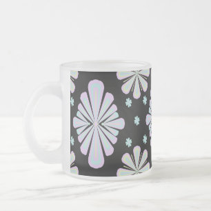 Pastel floral shapes on a black background frosted glass coffee mug