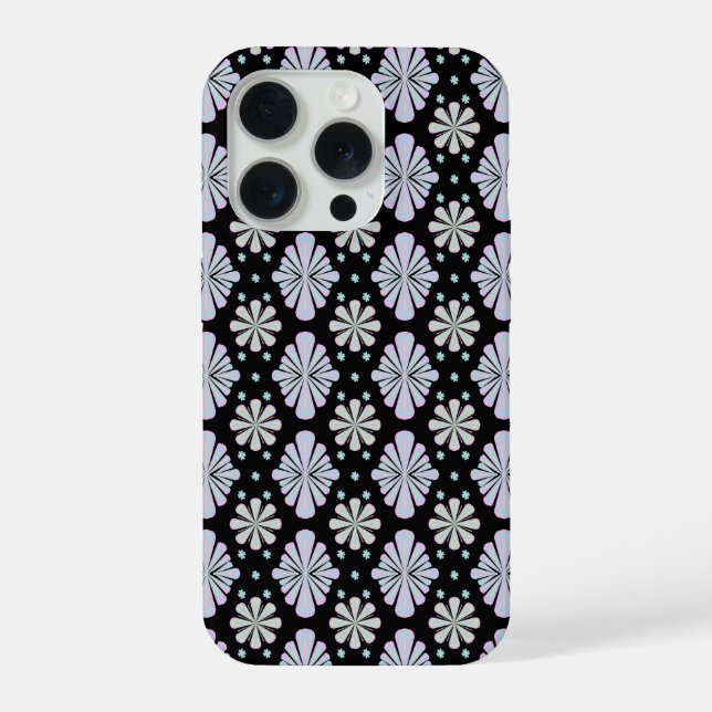 Pastel floral shapes on a black background iPhone case (Back)