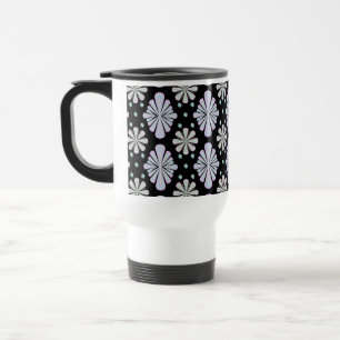 Pastel floral shapes on a black background travel mug