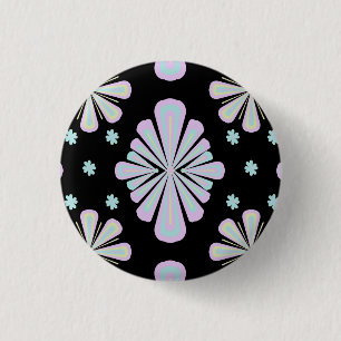 Pastel Floral Shapes on Black Background 3 Cm Round Badge