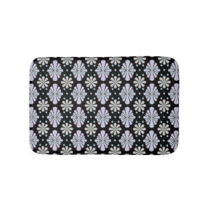 Pastel Floral Shapes on Black Background Bath Mat