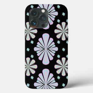 Pastel Floral Shapes on Black Background iPhone 13 Pro Case