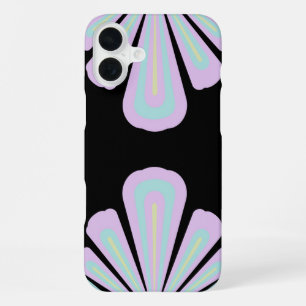 Pastel Floral Shapes on Black Background iPhone 16 Plus Case