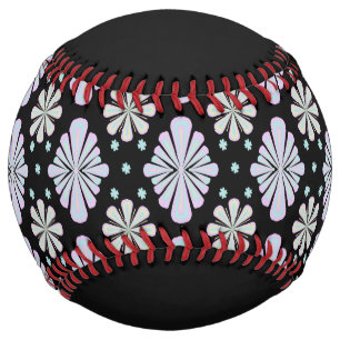 Pastel Floral Shapes on Black Background Softball
