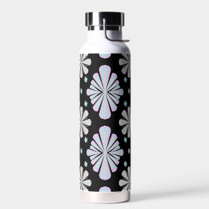 Pastel Floral Shapes on Black Background Water Bottle