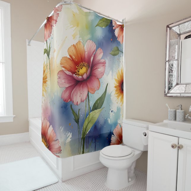 Pastel Floral Shower Curtain Set (In Situ)