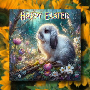 Pastel Floral Spring Woodland Bunny Easter Holiday Card