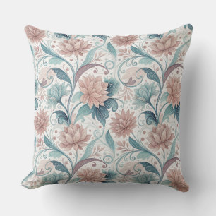 Pastel Floral Swirl Beautiful Flowers Pattern Art Cushion